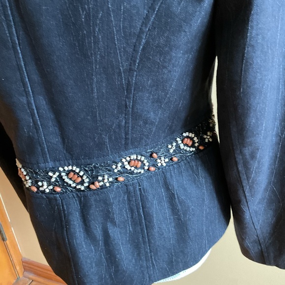 BURKE AVENUE Black Zip Beaded Waistline Women's Blazer Size 8 - Picture 4 of 8
